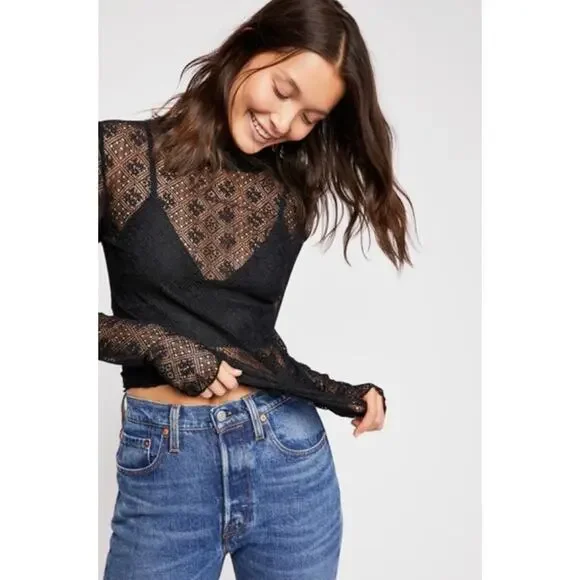 Free People black sweet memories lace layering top - Picture 4 of 4